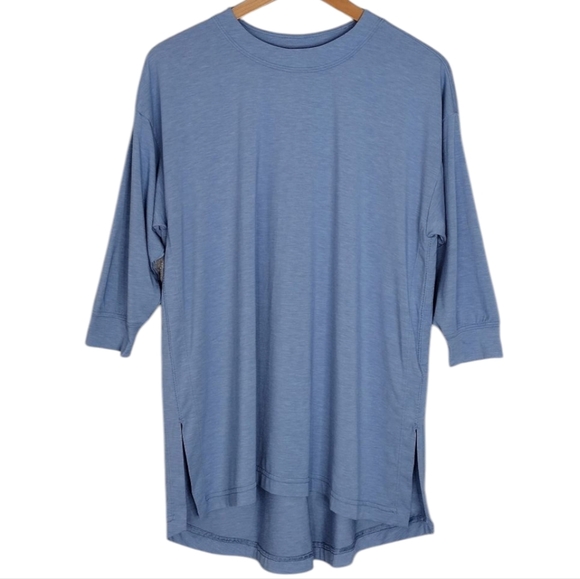 Athleta Inspire Slate Blue Relaxed Fit Oversized 3/4 Sleeve Tee Sz S - Picture 1 of 16